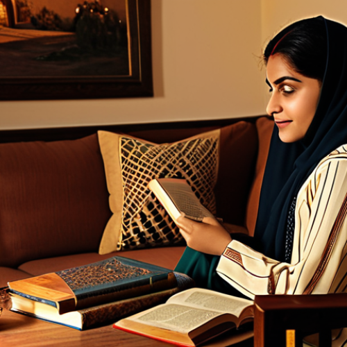 A Cozy Home Scene**

"A warm and inviting living room setting. A fully clothed woman in a modest shalwar kameez is seated comfortably on a sofa. A handcrafted candle sits on a nearby coffee table, casting a soft glow. Books, a cup of chai, and perhaps some traditional Pakistani embroidery are also visible. Safe for work, appropriate content, professional quality, perfect anatomy, natural proportions, family-friendly, warm color palette, soft lighting, detailed textures."

**